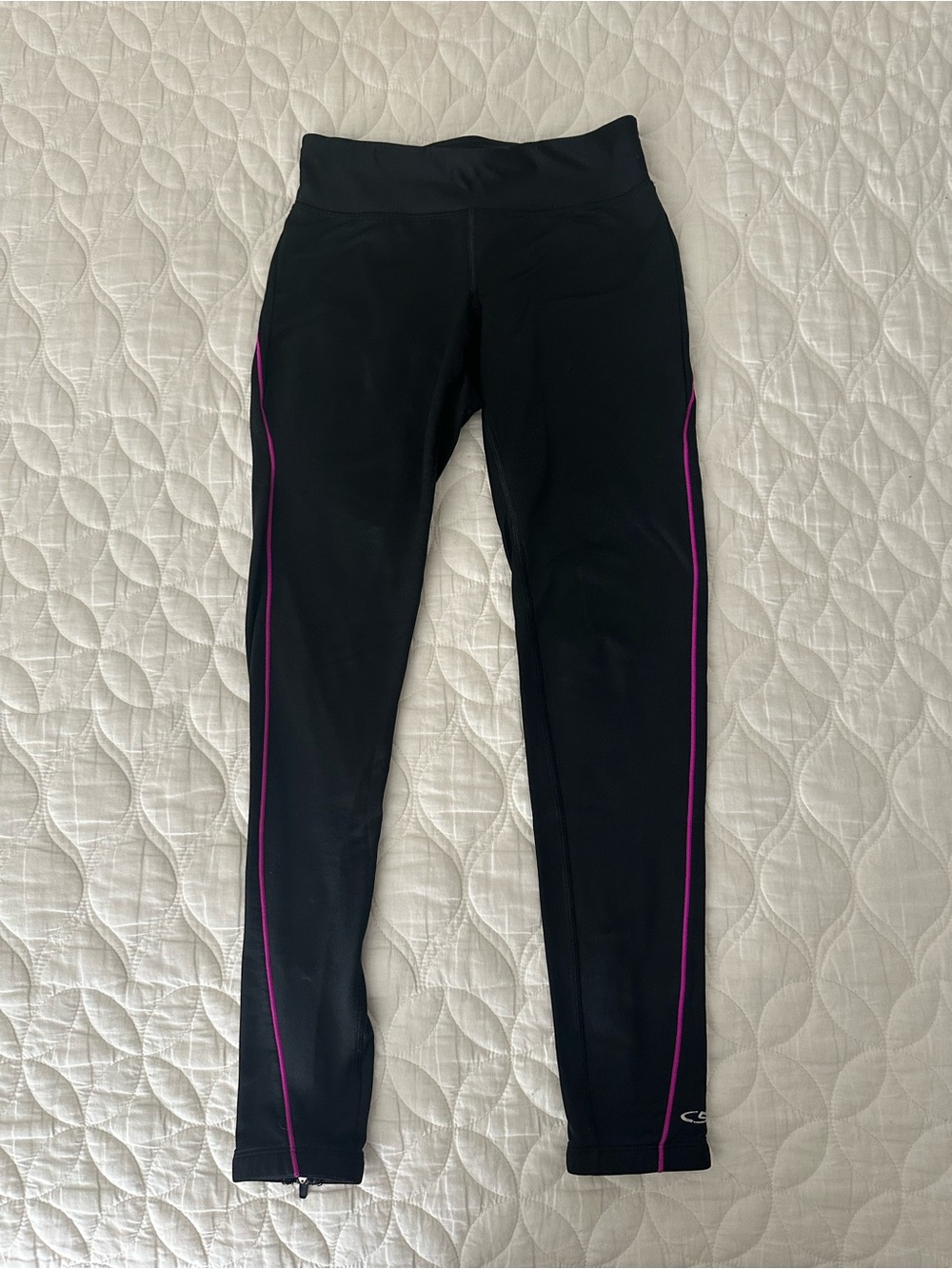 Black Women’s Fleece Lined Leggings with Purple Trim